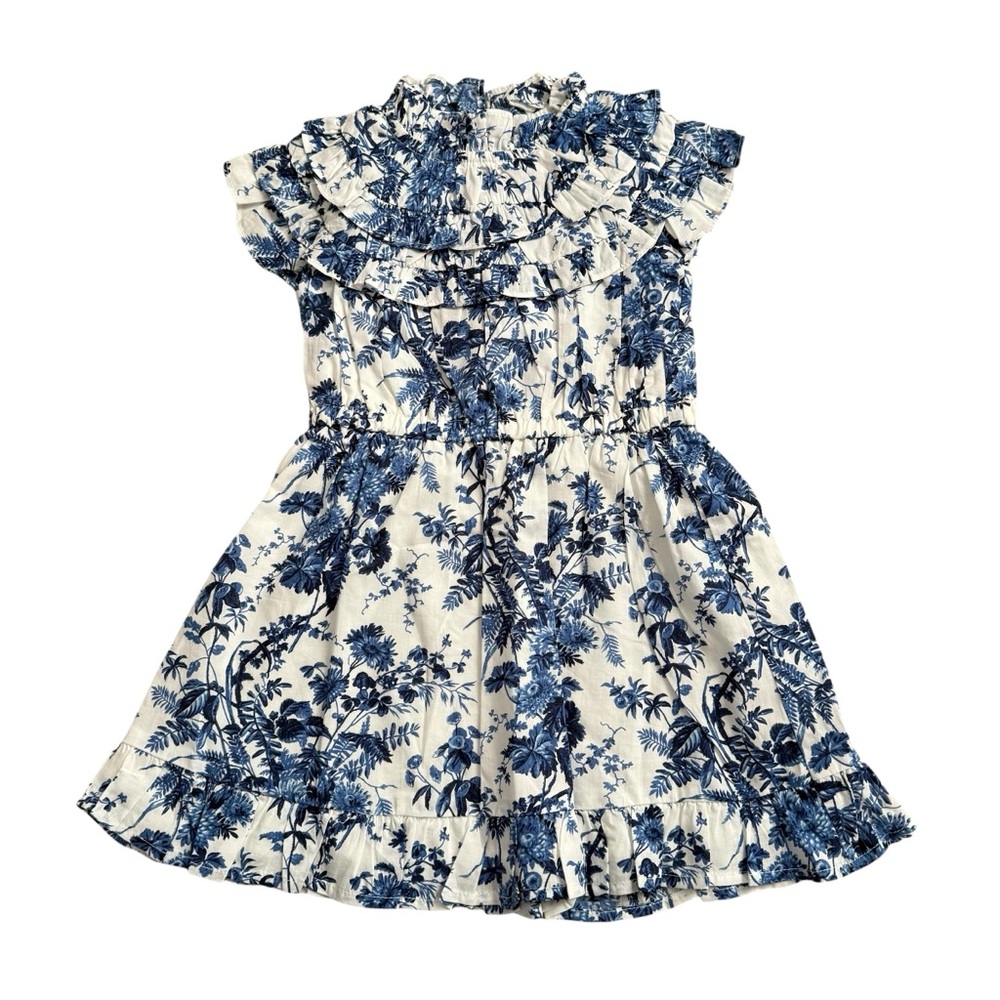 NWT Janie and Jack Floral Toile Blue and White Ruffle Dress Sz 2T